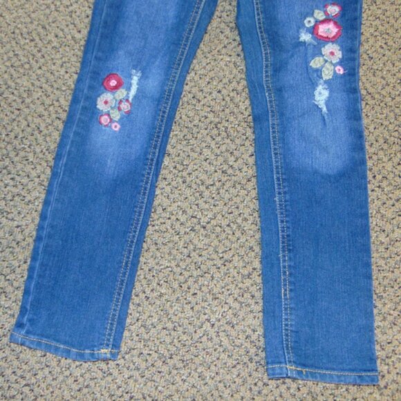 *Arizona Skinny Jeans Girls 7 Blue Adjustable Waist Embroidered - Picture 3 of 5